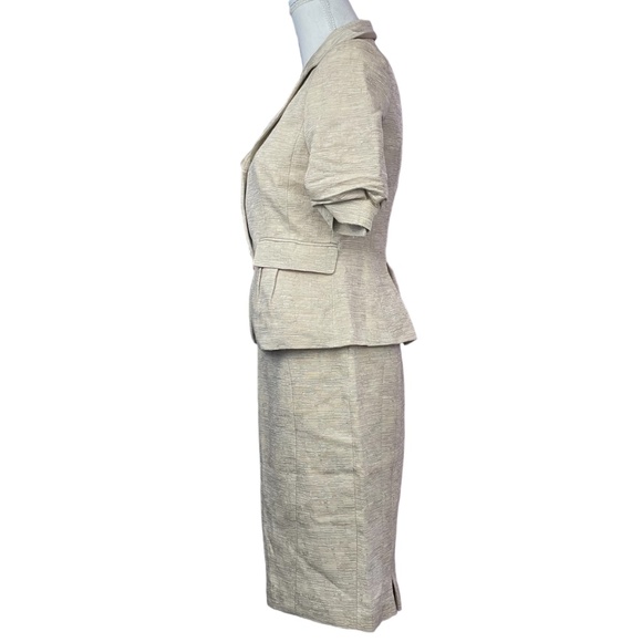 Elie Tahari Skirt Suit Set NEW S Short Puff Sleeve Notched Collar Linen Blend - Picture 2 of 16